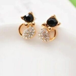 NEW Cat Stud Earrings – Black & Gold Cute Jewelry